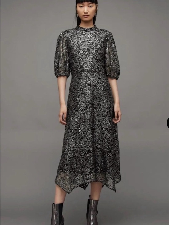 All Saints Dresses & Skirts - AllSaints Silver-Black Lace Midi Dress